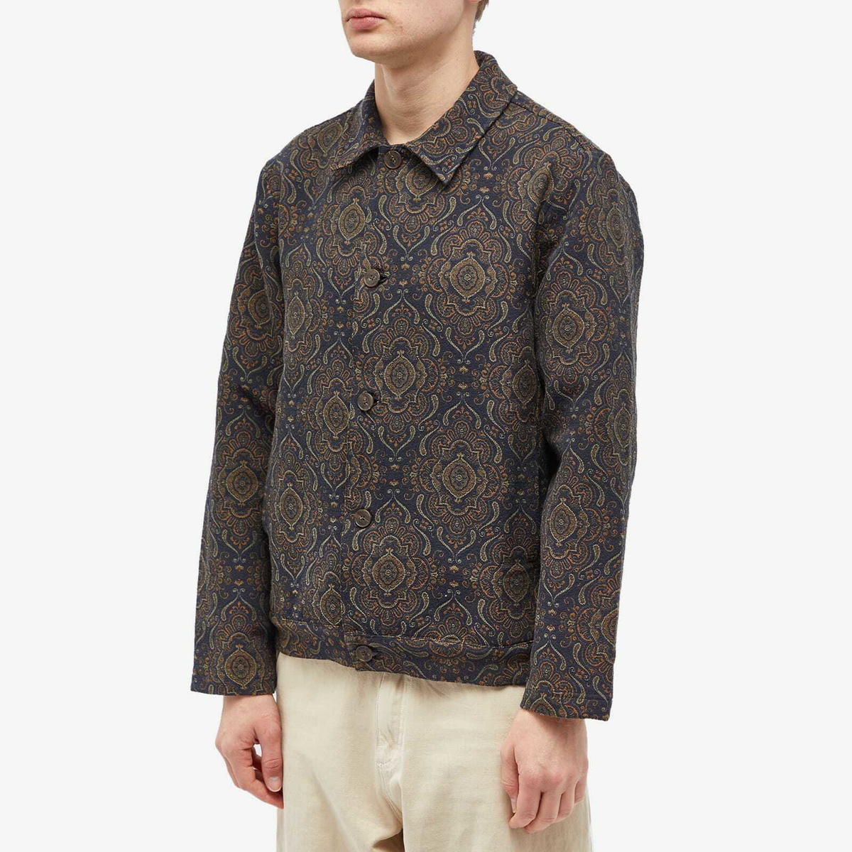 Wax London Men's Iggy Jacquard Jacket in Navy/Green Wax London