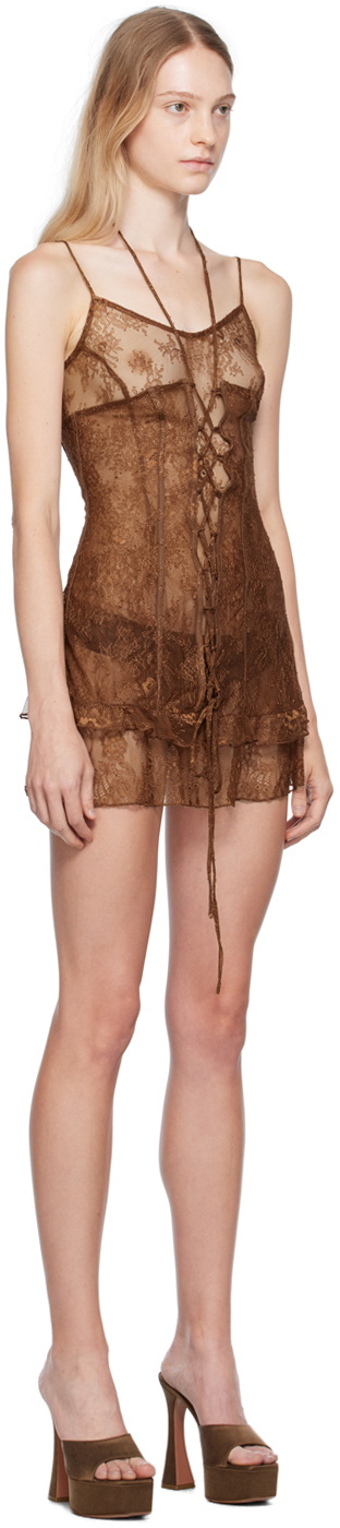 KIM SHUI Brown Lace-Up Minidress