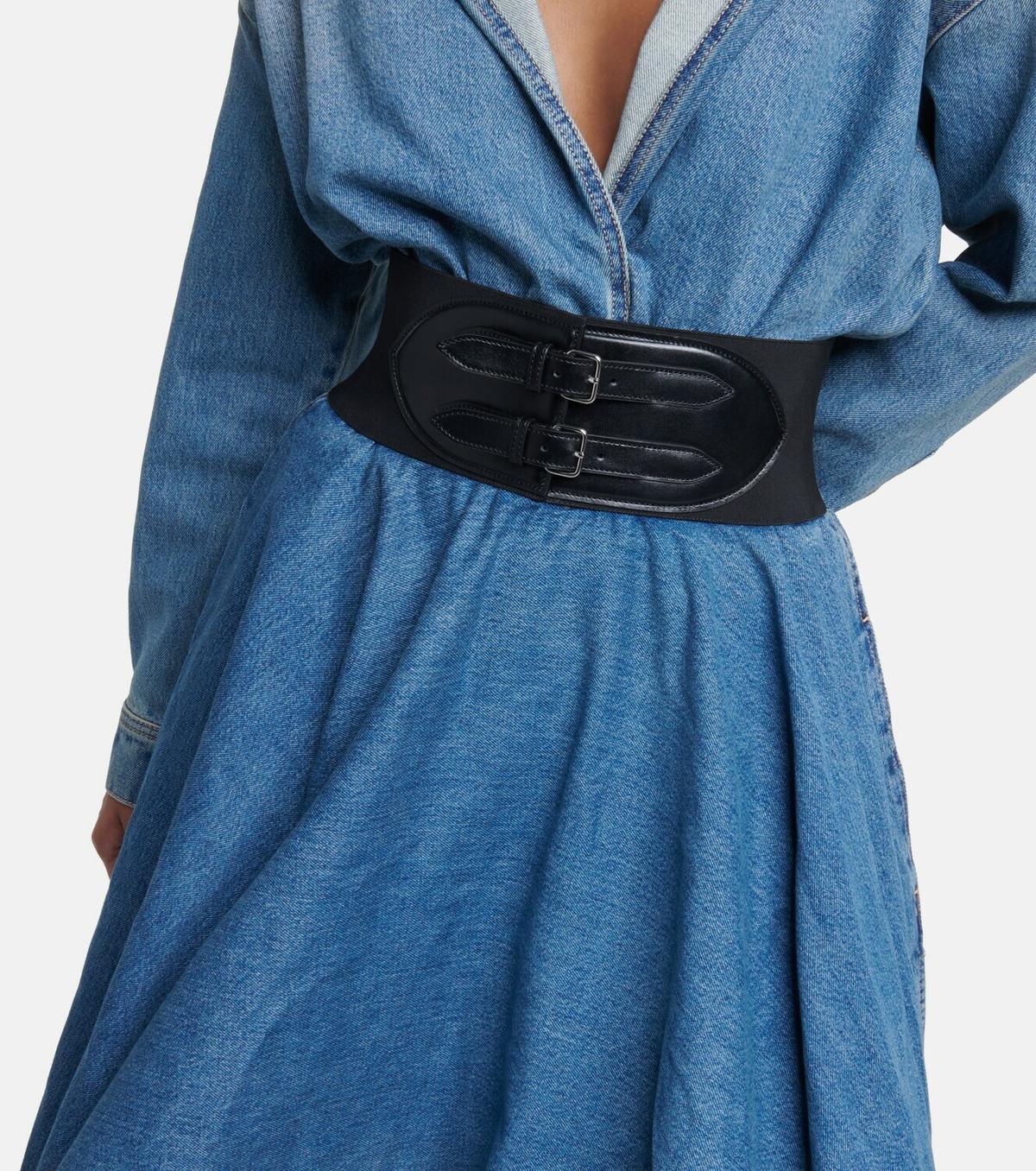 Alaa Belted denim midi skirt ALAA