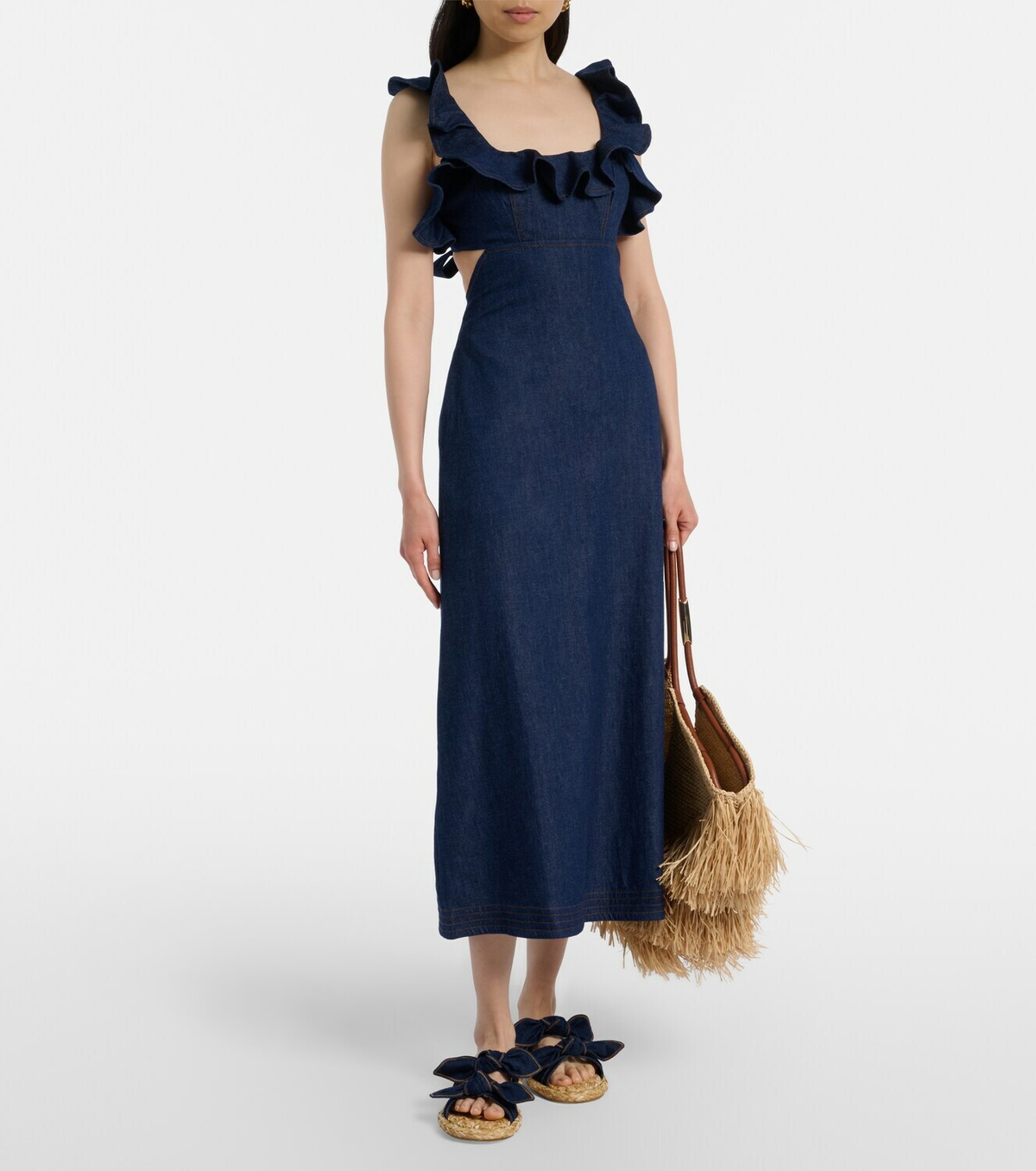 Zimmermann Aster ruffled denim midi dress