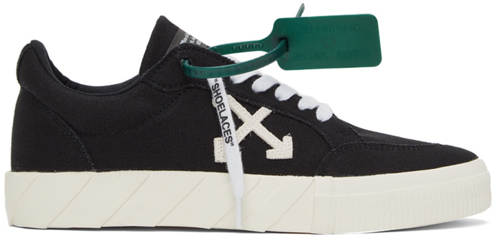 Photo: Off-White Black & White Canvas Low Vulcanized Sneakers