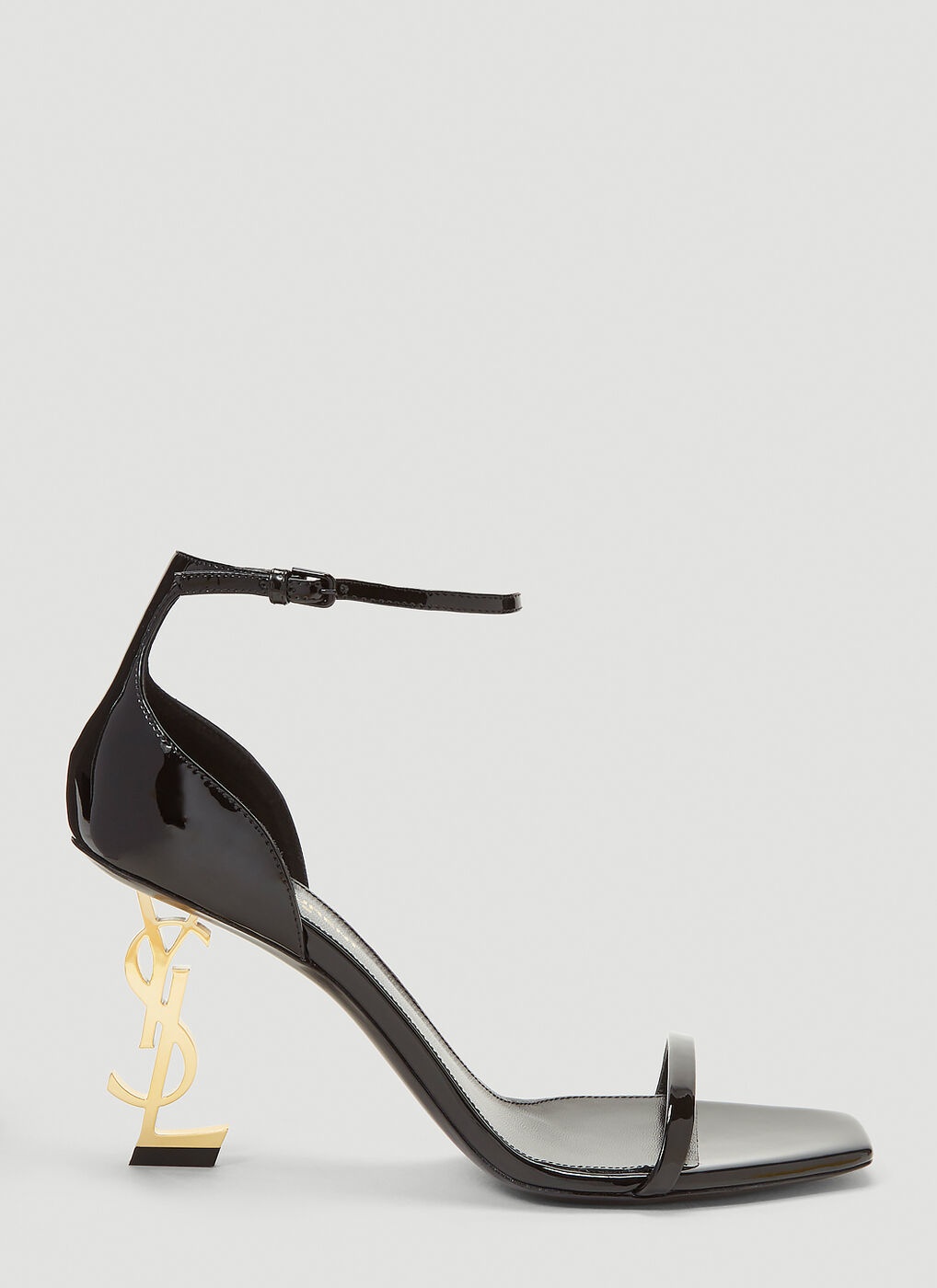 Saint Laurent Opyum Ysl Logo-Heel Sandals with Golden Hardware Black