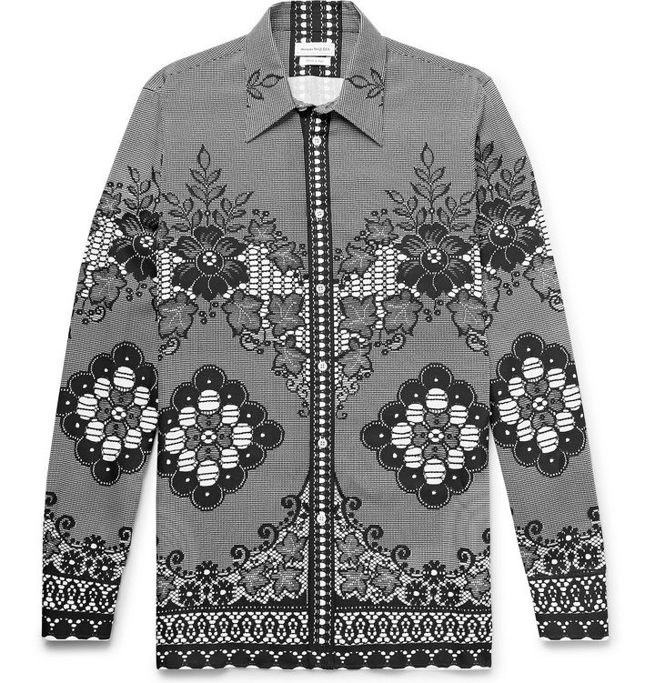 Photo: Alexander McQueen - Printed Silk Crepe de Chine Shirt - Gray