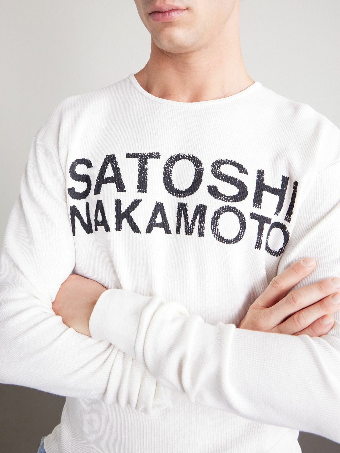 Satoshi Nakamoto - Logo-Print Thermal Waffle-Knit Cotton T-Shirt