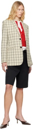 AMI Paris Beige Checked Wool Semi-Lined Blazer