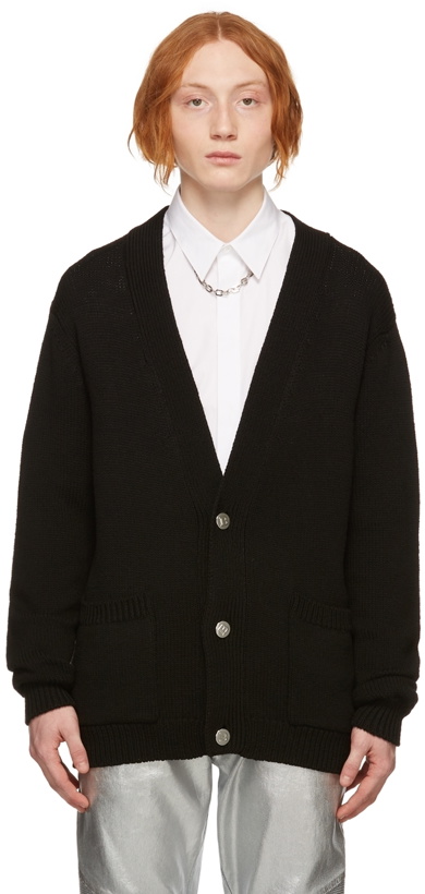 Photo: Balmain Black Intarsia Logo Cardigan