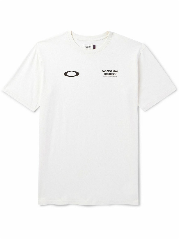 Photo: Pas Normal Studios - Oakley Off-Race Logo-Print Cotton-Jersey T-Shirt - White