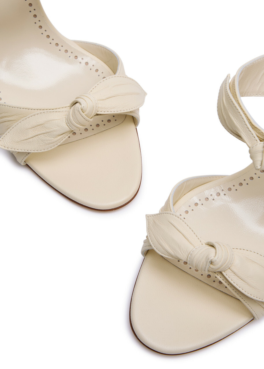Manolo Blahnik Lollo 70 Bow-embellished Leather Mules Cream