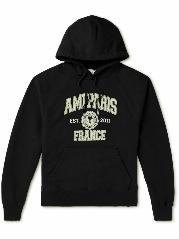 Photo: AMI PARIS - Logo-Print Cotton-Jersey Hoodie - Black