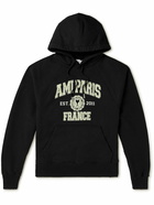 AMI PARIS - Logo-Print Cotton-Jersey Hoodie - Black