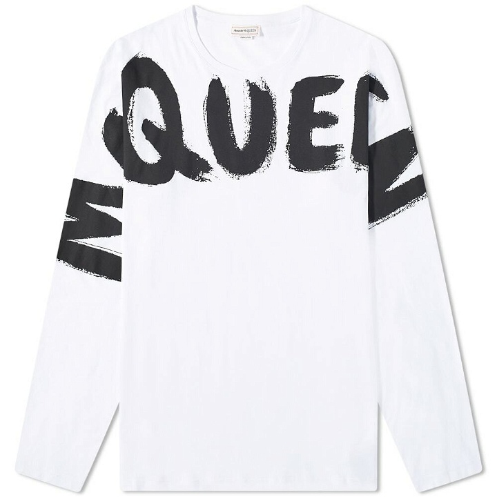 Photo: Alexander McQueen Men's Macro Grafitti Logo Long Sleeve T-Shirt in White/Mix