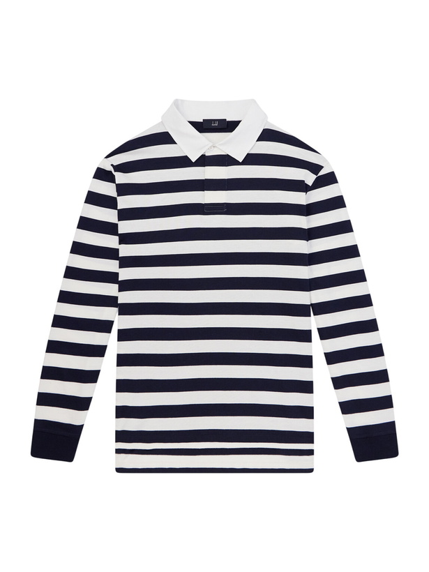 Photo: Dunhill - Striped Cotton and Cashmere Polo Shirt - Blue