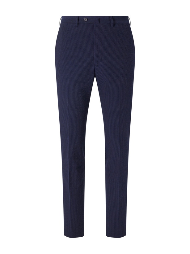 Photo: De Petrillo - Straight-Leg Cotton-Seersucker Suit Trousers - Blue
