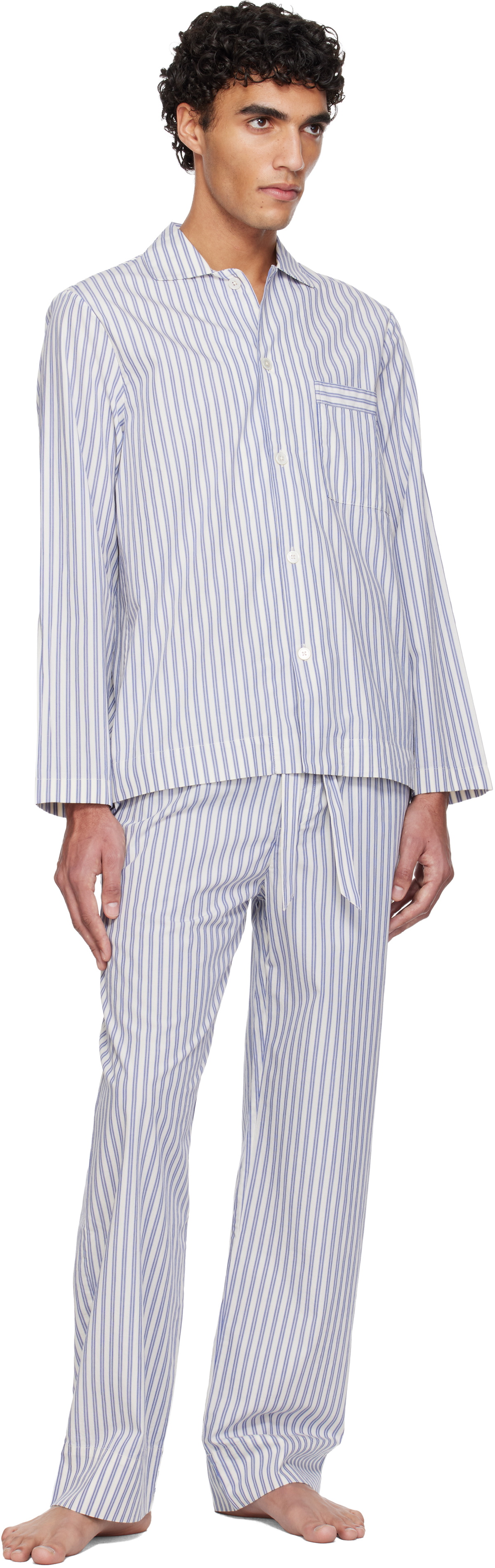 Tekla White & Blue Poplin Pyjama Pants