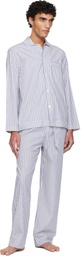 Tekla White & Blue Poplin Pyjama Pants