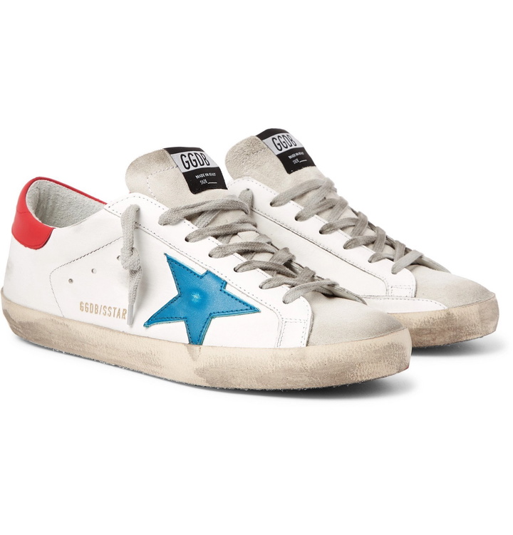 Photo: Golden Goose - Superstar Distressed Leather and Suede Sneakers - White