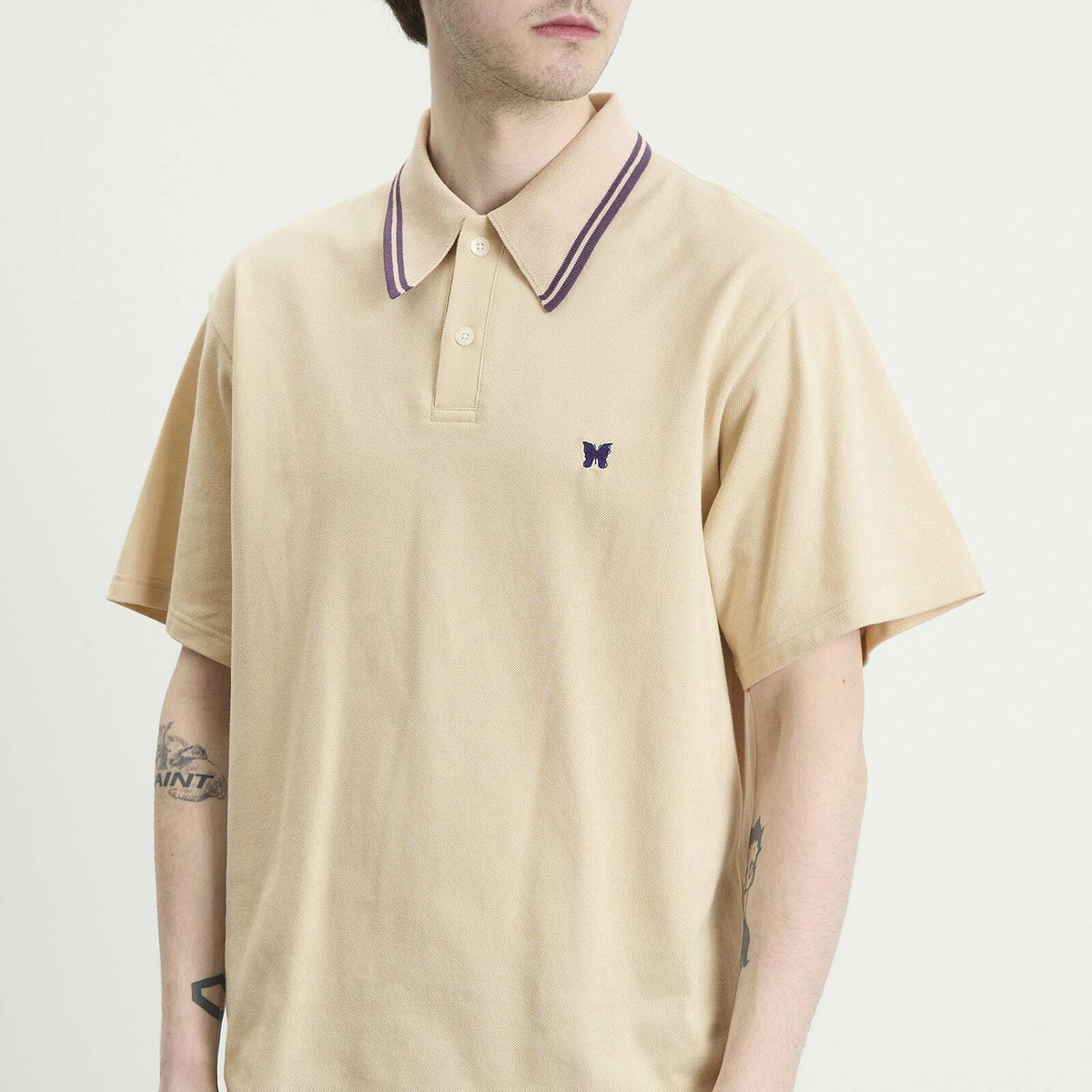 Needles Men's Pique Polo in Beige