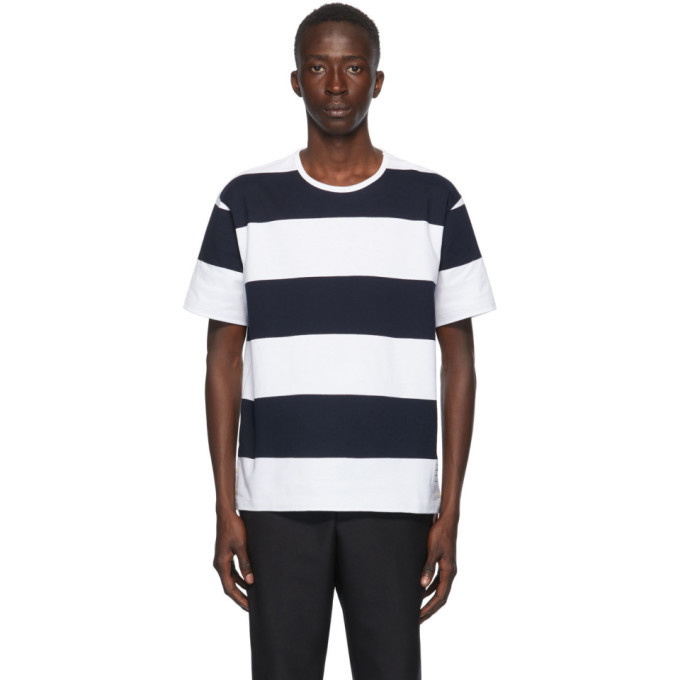 Photo: Thom Browne Navy Rugby Stripe Boxy T-Shirt