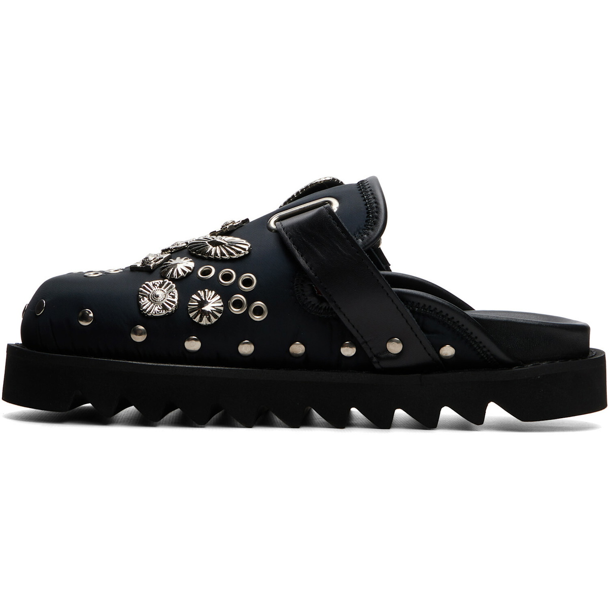 Toga Pulla Black Eyelet Metal Sabot Slip-On Loafers