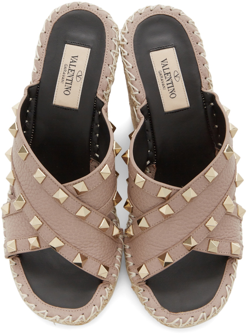 Valentino Garavani Taupe One Stud Flat Sandals