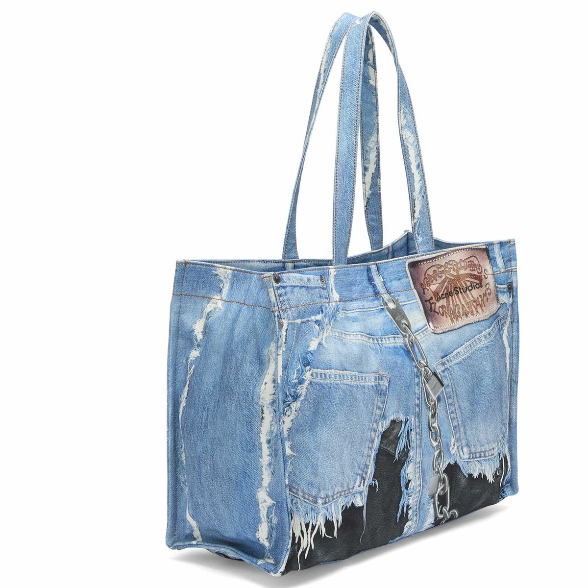 Acne Studios Men's Trompe l’oeil Print Tote Bag in Mid Blue 