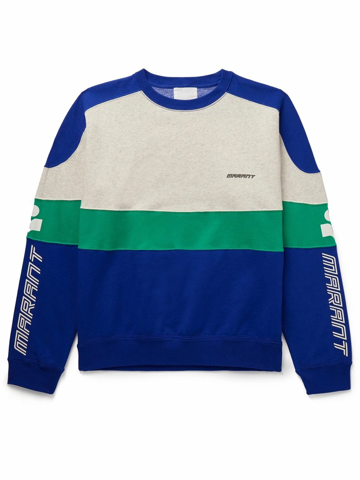 Photo: Marant - Kivin Colour-Block Logo-Print Cotton-Blend Jersey Sweatshirt - Blue