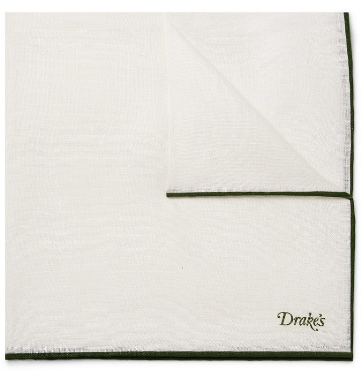 Photo: Drake's - Contrast-Tipped Linen Pocket Square - White