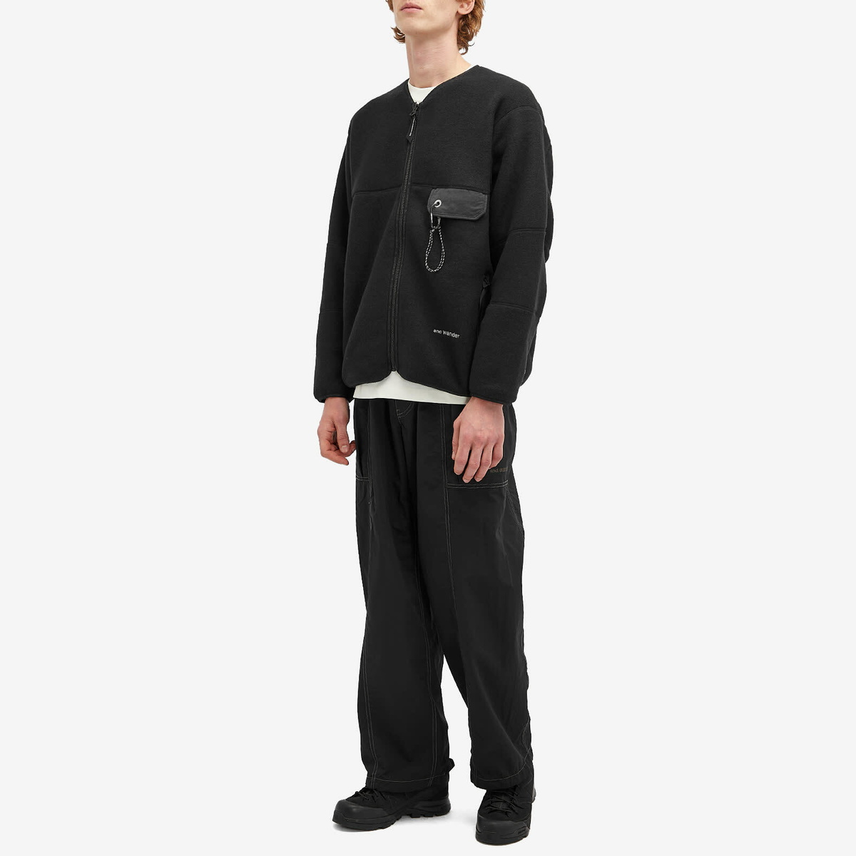 and wander Wool Fleece Cardigan in Black