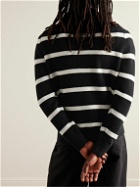 Allude - Striped Wool and Cashmere-Blend Half-Zip Sweater - Black