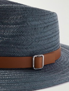 Loro Piana - Avea Leather-Trimmed Straw Panama Hat - Blue