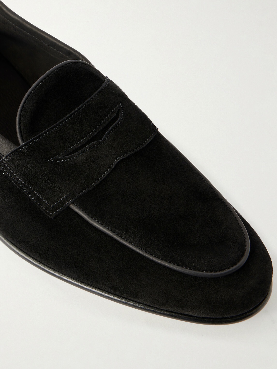 Edward Green - Polperro Leather-Trimmed Suede Penny Loafers - Black