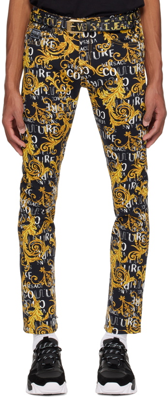 Photo: Versace Jeans Couture Black & Yellow Printed Jeans