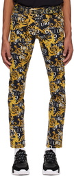 Versace Jeans Couture Black & Yellow Printed Jeans