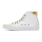 Saint Laurent White and Gold Used-Leather Bedford Sneakers