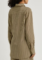 Petar Petrov Heat Wave Striped Seersucker Silk Wrap Shirt Brown