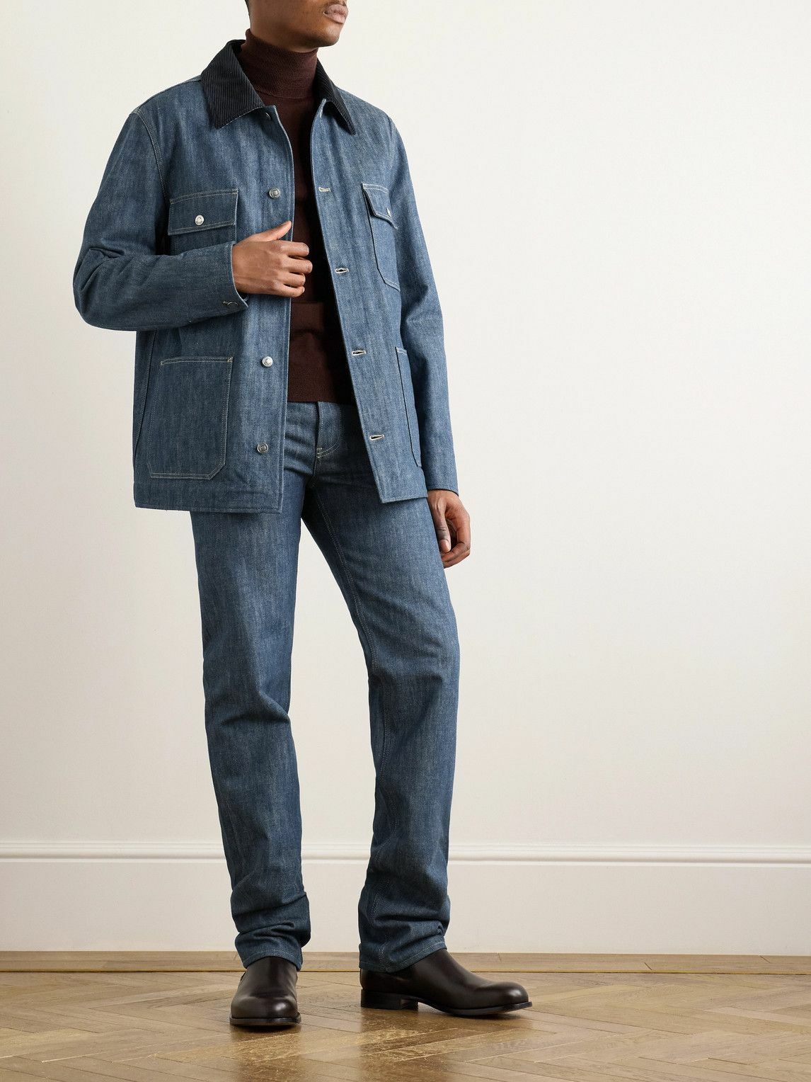 Loro Piana - Conley Corduroy-Trimmed Austin Denim Jacket - Blue