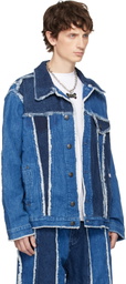 Charles Jeffrey LOVERBOY Blue Clash of Clans Edition Frayed Stripe Denim Jacket