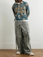 KAPITAL - Java Kasuri Jacquard-Trimmed Printed Fleece Sweatshirt - Blue