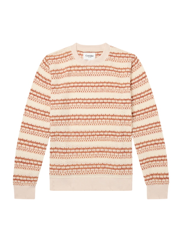 Photo: Corridor - Striped Pointelle-Knit Sweater - Orange