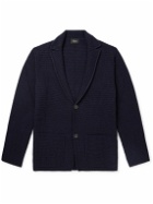 Brioni - Shawl-Collar Waffle-Knit Cashmere and Wool-Blend Cardigan - Blue