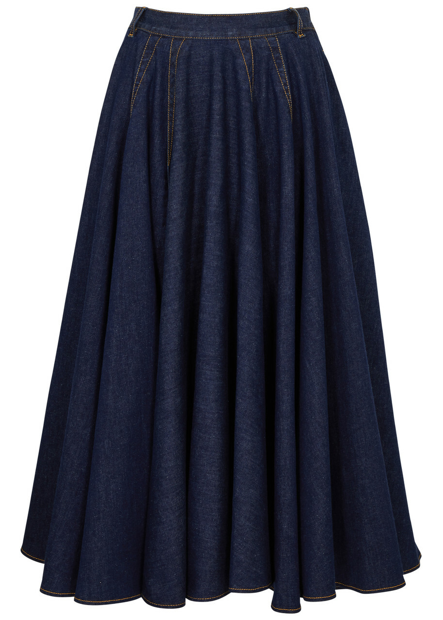Alaïa Denim Midi Skirt Blue Denim ALAÏA