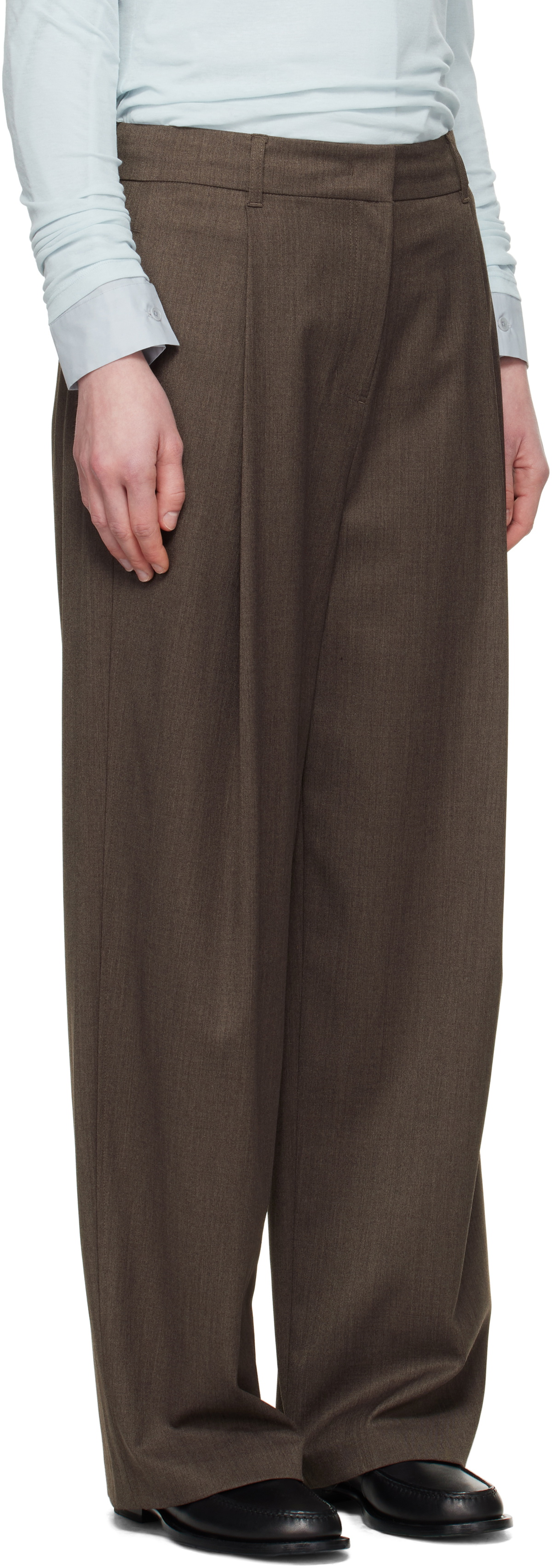 AMOMENTO Brown Wide Tuck Trousers