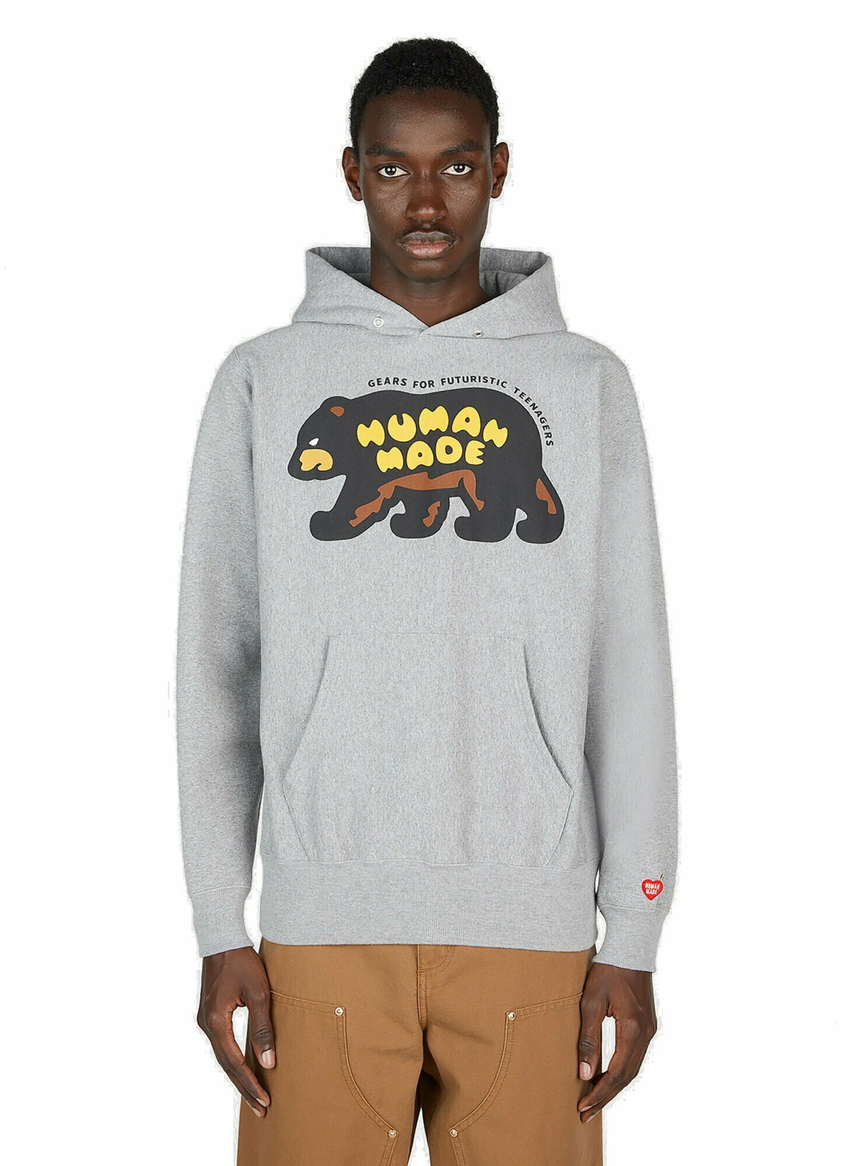 Human Made - Graphic Print Hooded Sweatshirt in Grey Human Made