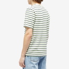 Maison Kitsuné Men's Cafe Kitsune Coffee Cup Printed Striped Regular T-Shirt in Navy/White/Fox Stripes
