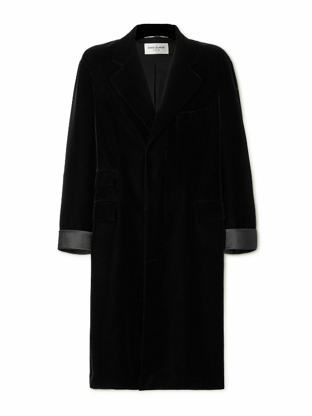 Photo: SAINT LAURENT - Manteau Oversized Satin-Trimmed Velvet Coat - Black