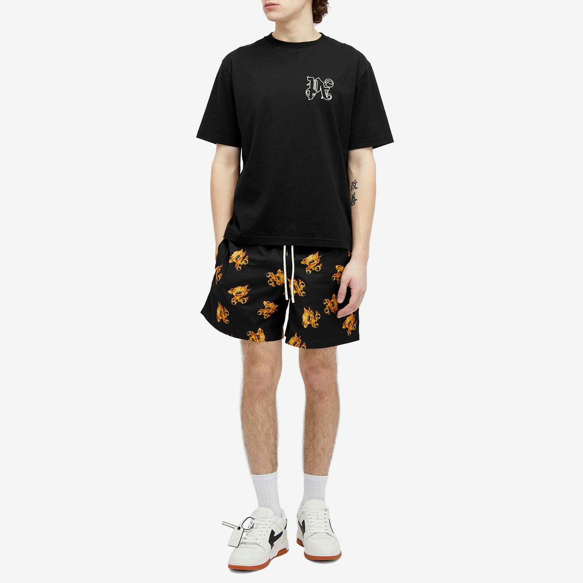 Palm Angels Men's Burning PA Monogram Swim Shorts in Black
