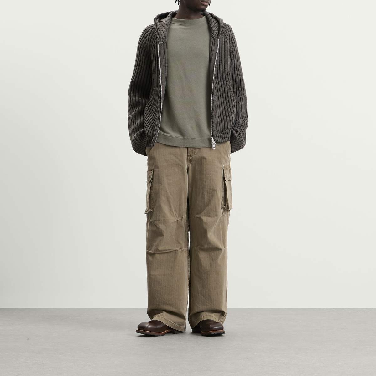 Our Legacy Men's Stripe Dry Merino Wool Level Hood in Sage