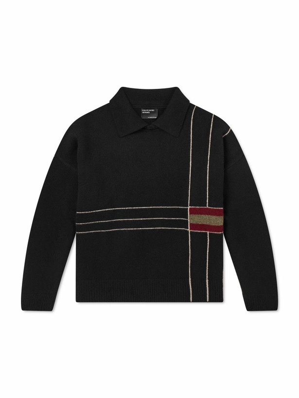 Photo: Enfants Riches Déprimés - Bauhaus Student Intarsia Cashmere Polo Sweater - Black