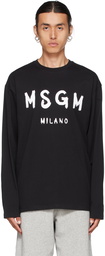 MSGM Black Paint Brushed Logo Long Sleeve T-Shirt