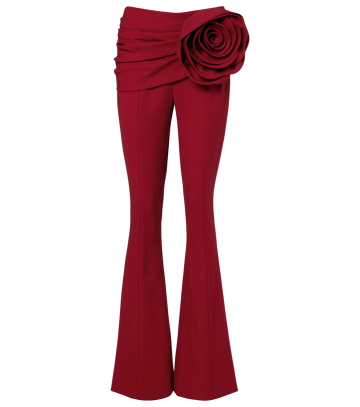 Photo: Carolina Herrera Floral-appliqué draped wool-blend flared pants